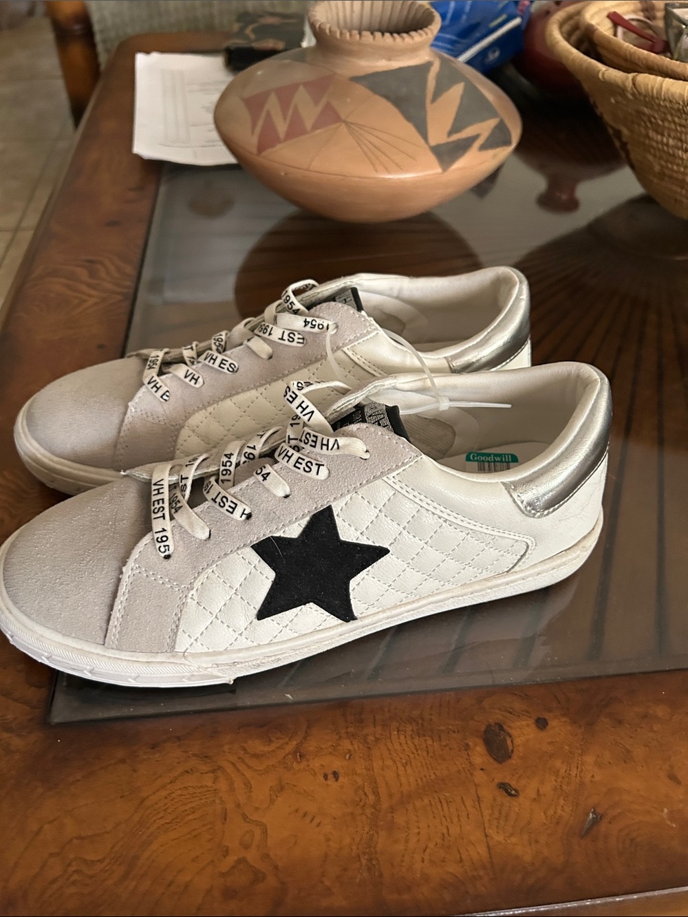 Vintage Havana White and Black Quilted Athletic Sneakers - Picture 2 of 5
